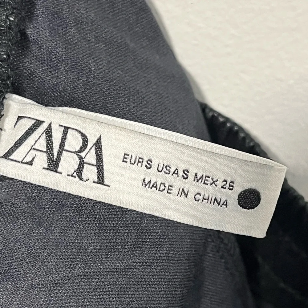 ZARA Faux Leather Jogger Pants Black Size S High Rise Tapered Fit - Picture 8 of 11